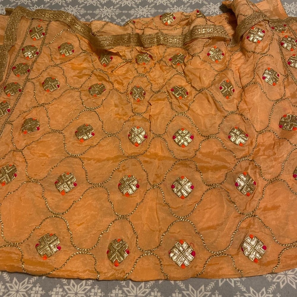 Indian Peach Women’s Scarf Dupatta Chunni Shawl Wrap Gold Embroidery Boarder
